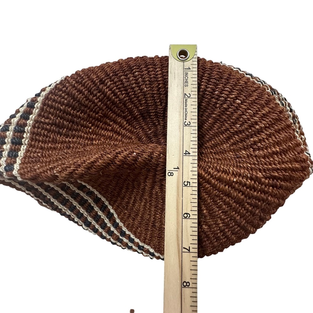 Handmade Woven Sisal Leather Tote Bag Brown Striped Boho Kiondo Shoulder Bag - Picture 8 of 8
